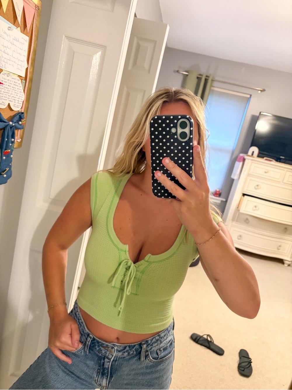 Arizona Love Lime Green Lace-Up Ribbed Crop Top